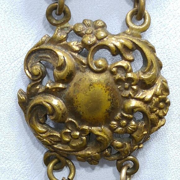 Vintage Brass Dangle Brooch 5.5" Long Filigree Panel Patina Finish Statement Pin - Picture 5 of 10